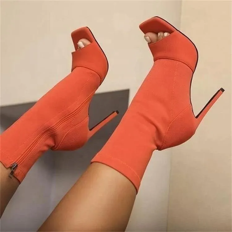 Women\'s Boots Sexy Open Toe Ankle Boots 2022 Women\'s Fashion Fish Mouth Zipper High Heels Ladies Autumn High Heels Women Shoes