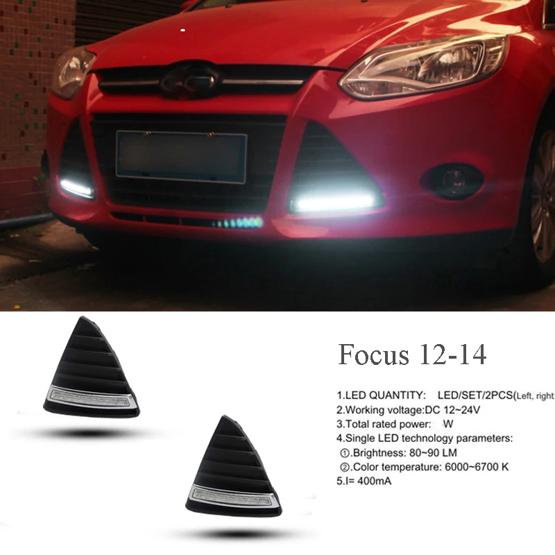ECAHAYAKU For Ford Focus 3 2012 2013 2014 DRL Day Running Lights 12V LED Daylight Fog lamp waterproof with dimming style Relay