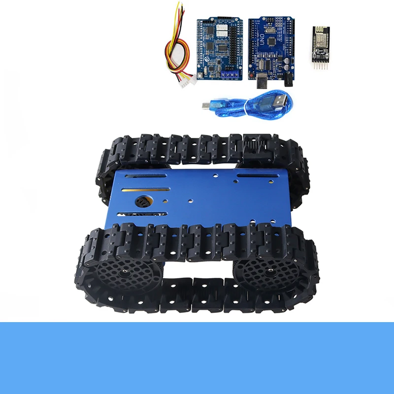 TC101 4WD Metal Smart Crawler Robot Tank Chassis with Control Kit, 4pcs TT Motors, Rubber Track DIY Toy for Arduino Education