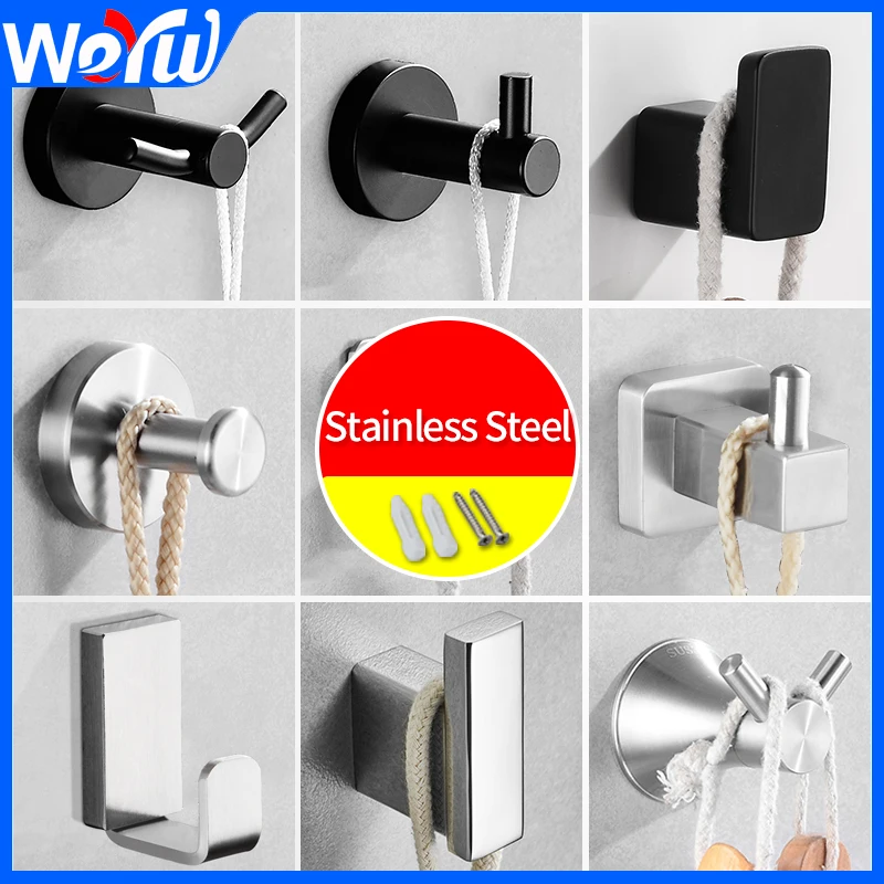 Stainless Steel Hooks for Hanging Robe Hook Coat Towel Rack Bathroom Keys Hats Clothes Hooks for Wall Mounted Black