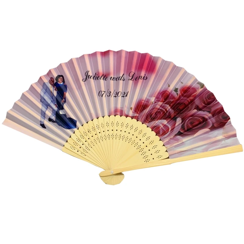 

500PCS Personalized Wedding Hand Fans Customized With Bride & Groom's Names and Photo Anniversary Gift For Guest