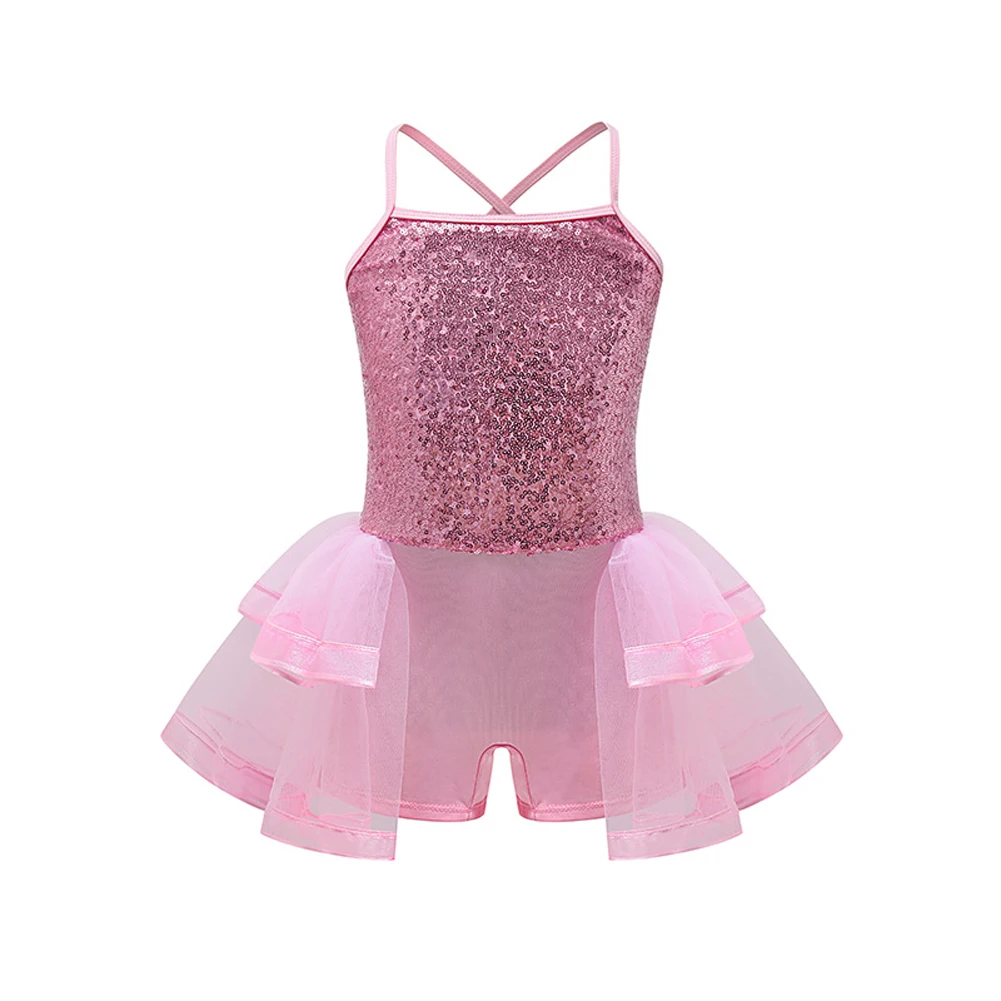 

Lolanta Kids Girls Pink Camisole Sequins Mesh Ballet Tutu Dress Gymnastic Dance Leotard Skirt Dancewear Performance Costume