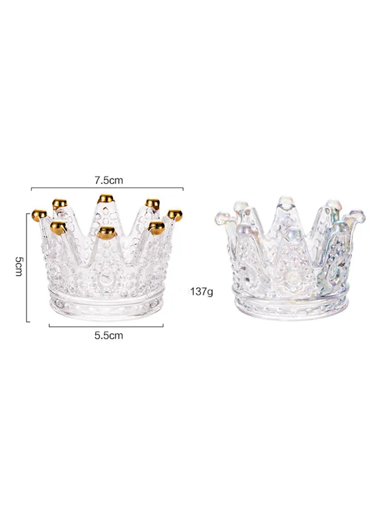 Nordic Home And Wedding Decoration Accessories Crown Glass Candle Holder For Tealight Jewelry Ring Holder Storage Rack Bougeoir