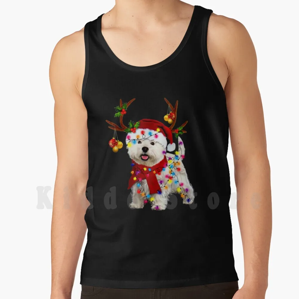 Santa Westie Dog Gorgeous Reindeer Light Christmas Tank Tops Vest 100% Cotton The A Men Highland Lover Or Niece Teens