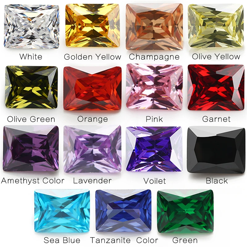 1PCS Per Colors Total 15pcs Size 4x6mm ~ 9x11mm Retangle Shape Loose Cubic Zirconia Stone For Jewelry DIY