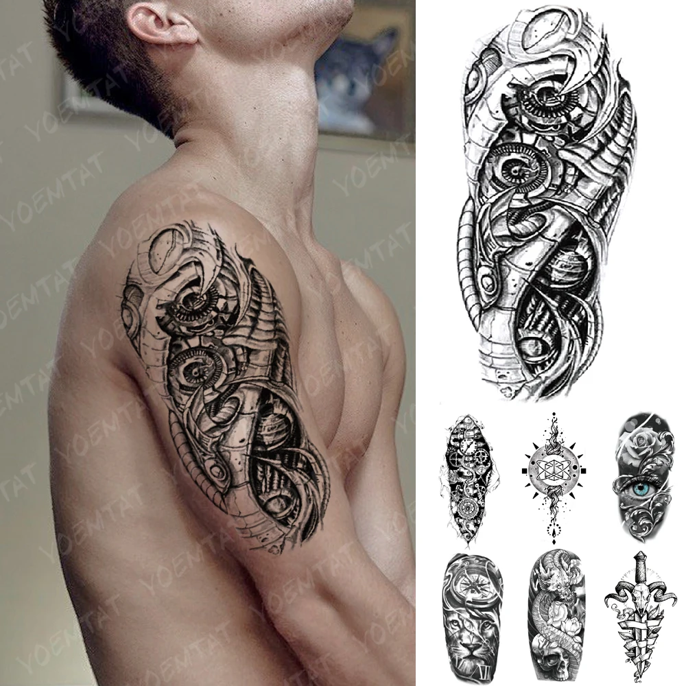 Waterproof Temporary Tattoo Sticker Mechanical bionic gear Flash Tattoos 3D Robot Electricity Body Art Arm Fake Tatoo Women Men