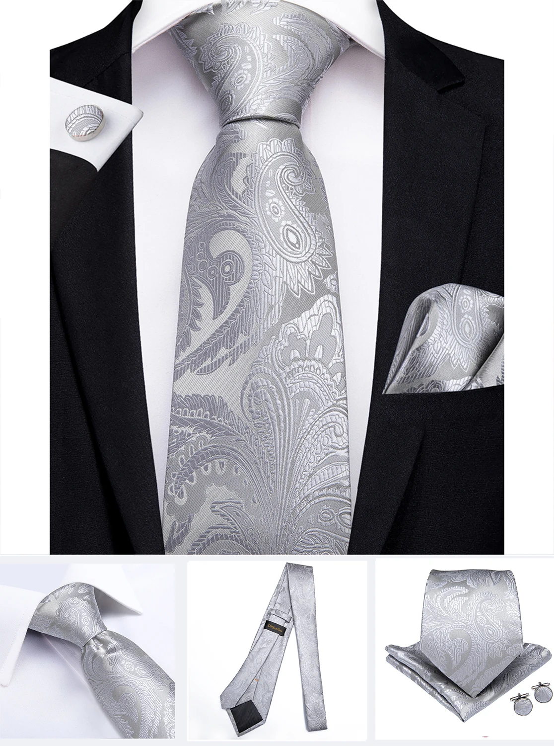 Modische 8cm Krawatte Hellgrün Herren Business Hochzeit Party Formelle Krawatte Accessoires Taschentuch Manschettenknöpfe DiBanGu – Detail 14