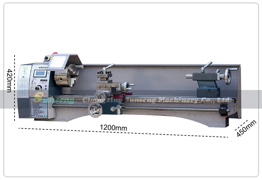 Torno de Metal WM210L (WM210V extendido), Motor sin escobillas de 850W, torno de engranaje de acero de 800mm de longitud de Trabajo + máquina de torno de mandril de 125mm