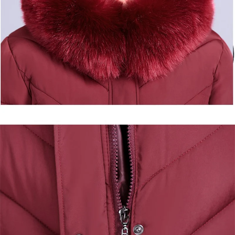 2019 Femminile Del Collare della Pelliccia Caldo Cappotti Più Il Formato XL-6XL Inverno Parka Delle Donne X-lunga Con Cappuccio Addensare Imbottiture Giacca di Cotone LM237