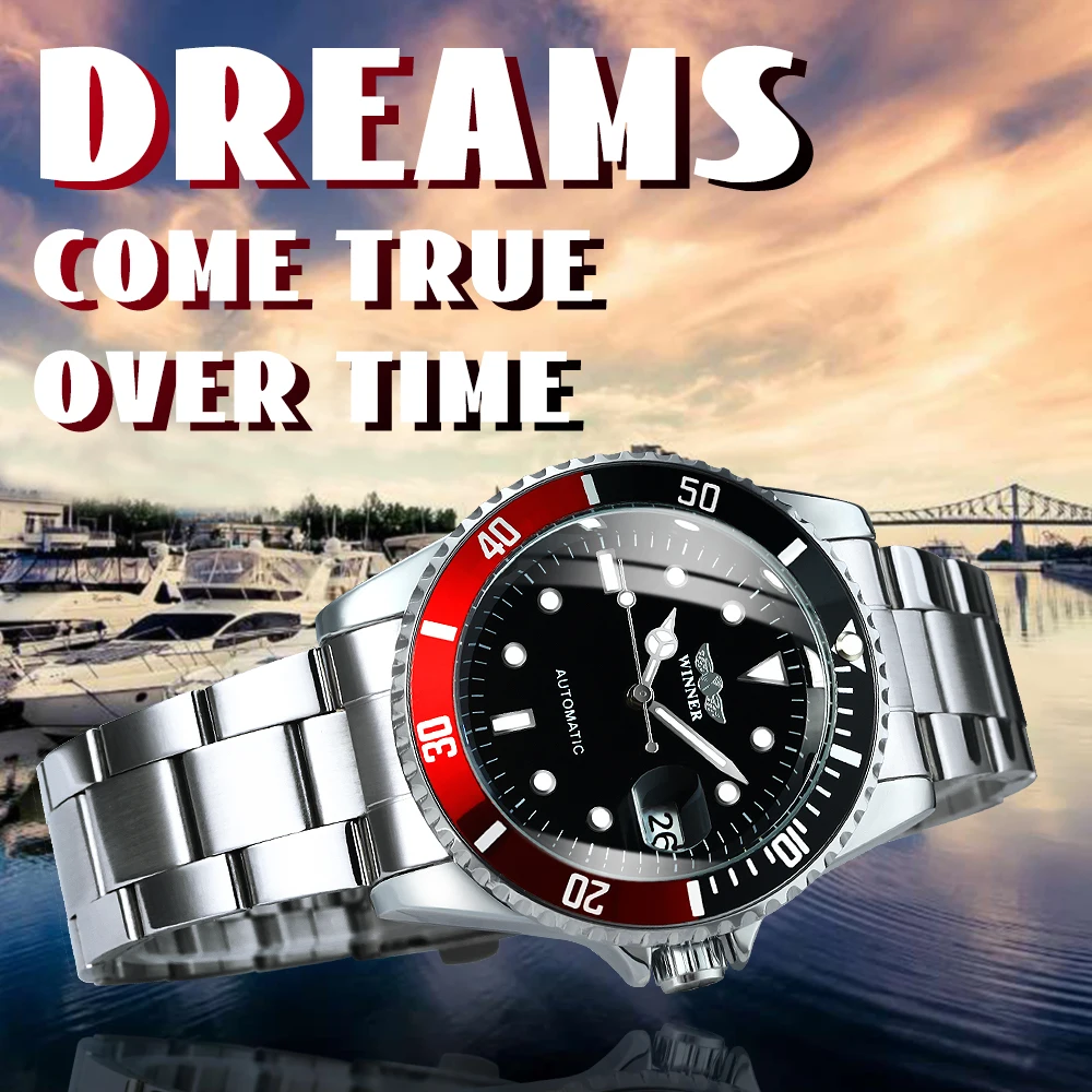 WINNER Business Mechanical Watch for Men Rotating Bezel Luminous Design Stainless Steel Strap Classic Automatic Mens Watches New