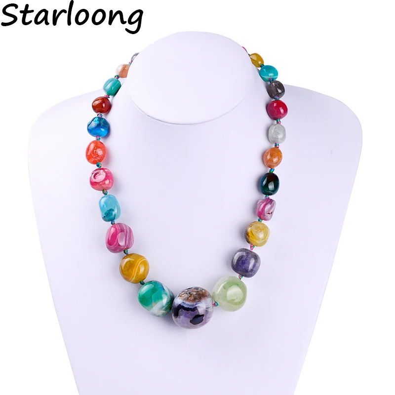 

New Fashion Irregular Square Shape Multi-color Natural Stone Beads Semi-precious Stone Tower Chain Women Necklace Bijoux