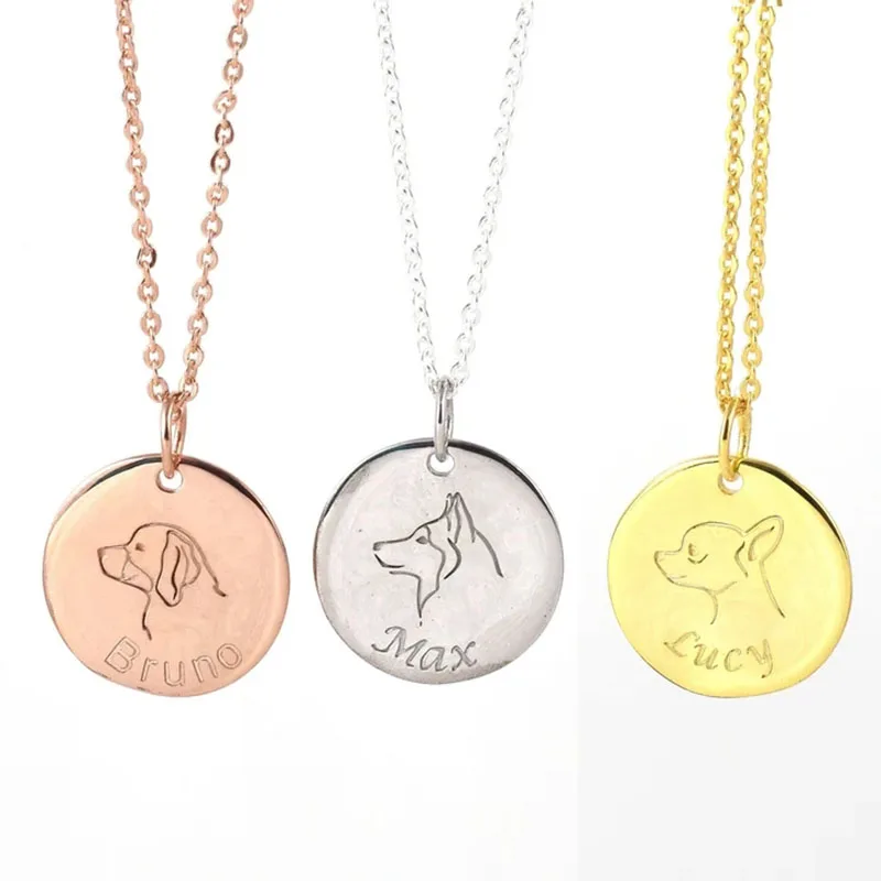 

Custom Engraved Dog Necklace Personality Nameplate Round Tag Pendant Stainless Steel For Women Pet Memorial Jewelry Gifts