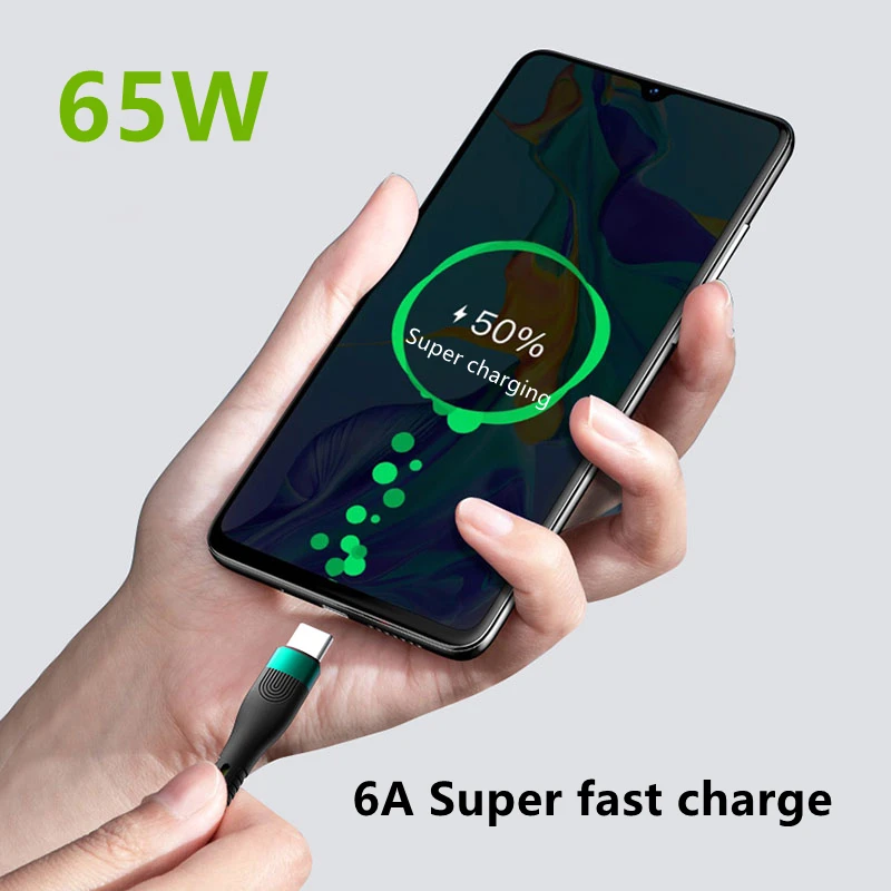 Cable USB tipo c 6A para Huawei mate 40 P40 p30 pro Honor, Cable de carga rápida 2M para Xiaomi Redmi Note 7 8 Pro 66W