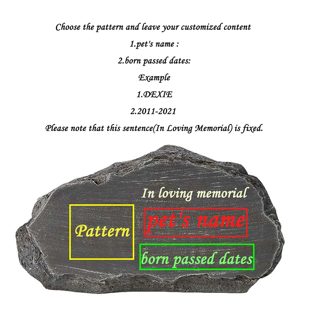 Imagem -06 - Personalizado Pet Memorial Pedra Forma de Montanha Pet Grave Marker Tombstone Jardim Pedra Nome Personalizável e Data 124 Padrões