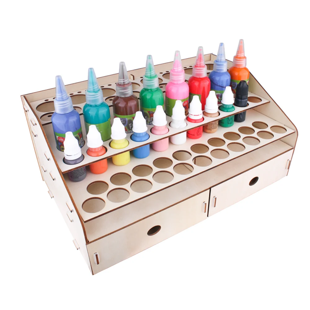 Diy Assembly Wooden Pigments Painting Organizer Storage Box for Paint Bottles Stand Holder Model Coloring Accessories 58 Bottles