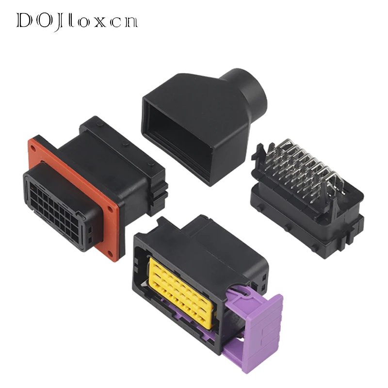 1 Set 24 Pin Way FCI Male Female Wiring Connector Automotive Housing Sealed Socket Plug And ECU Aluminum Box 211PC249S8005