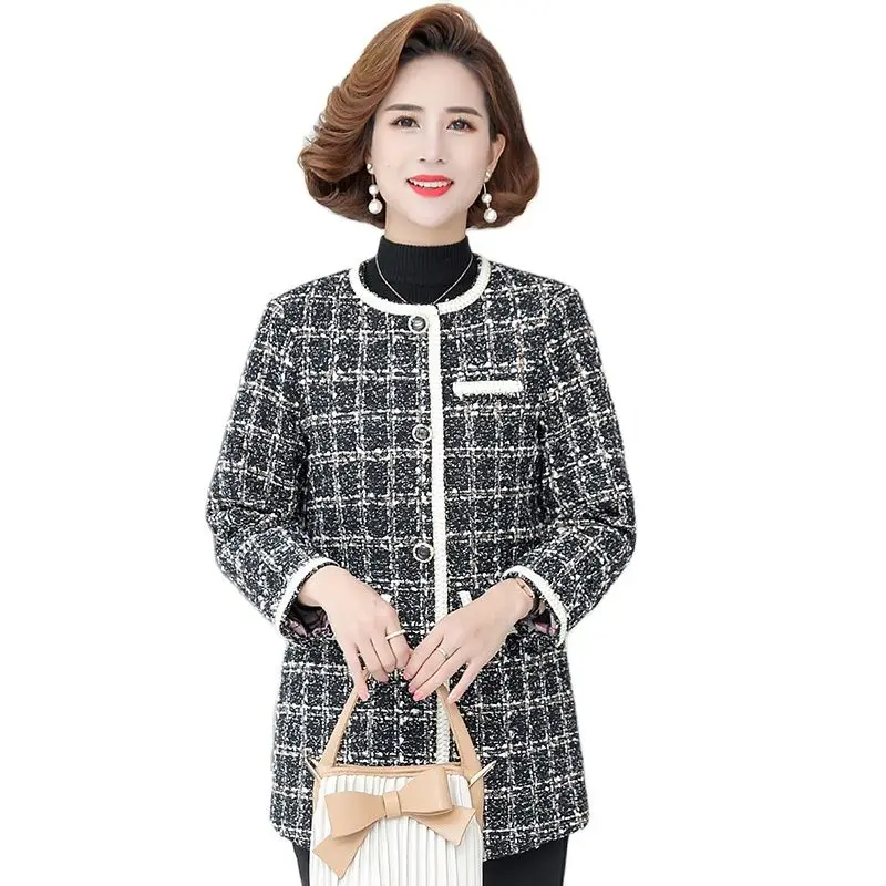 Cappotto di lana di design di lusso donna nero Vintage scollo a V Plaid giacche di Tweed bottoni dorati elegante Office Lady Outwear coreano