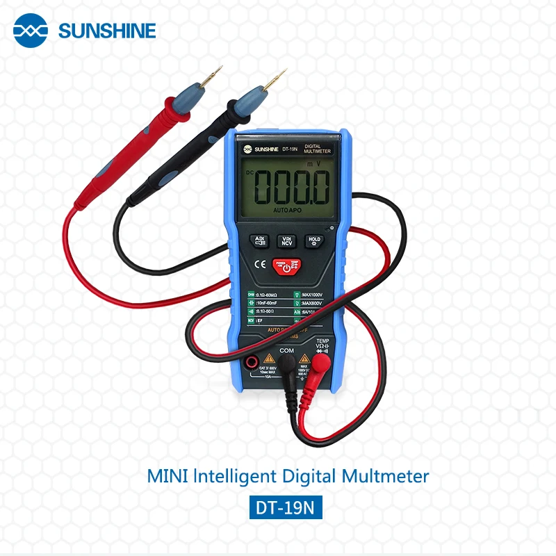 SUNSHINE DT-19N Multimeter Presisi Tinggi Digital Mini Multimeter Cerdas untuk Ponsel AC DC Alat Voltmeter Ammeter