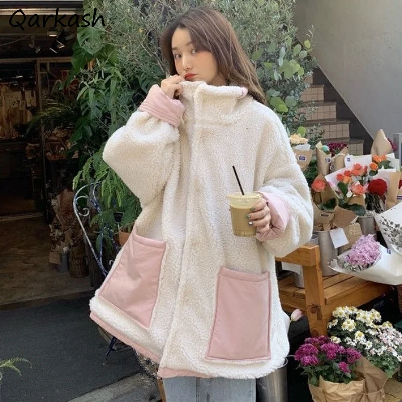 Parkas Women Loose College Harajuku Kawaii New Two Side Wear Design Stylish Preppy Cargo Simple Patchwork Retro Winter Outerwear