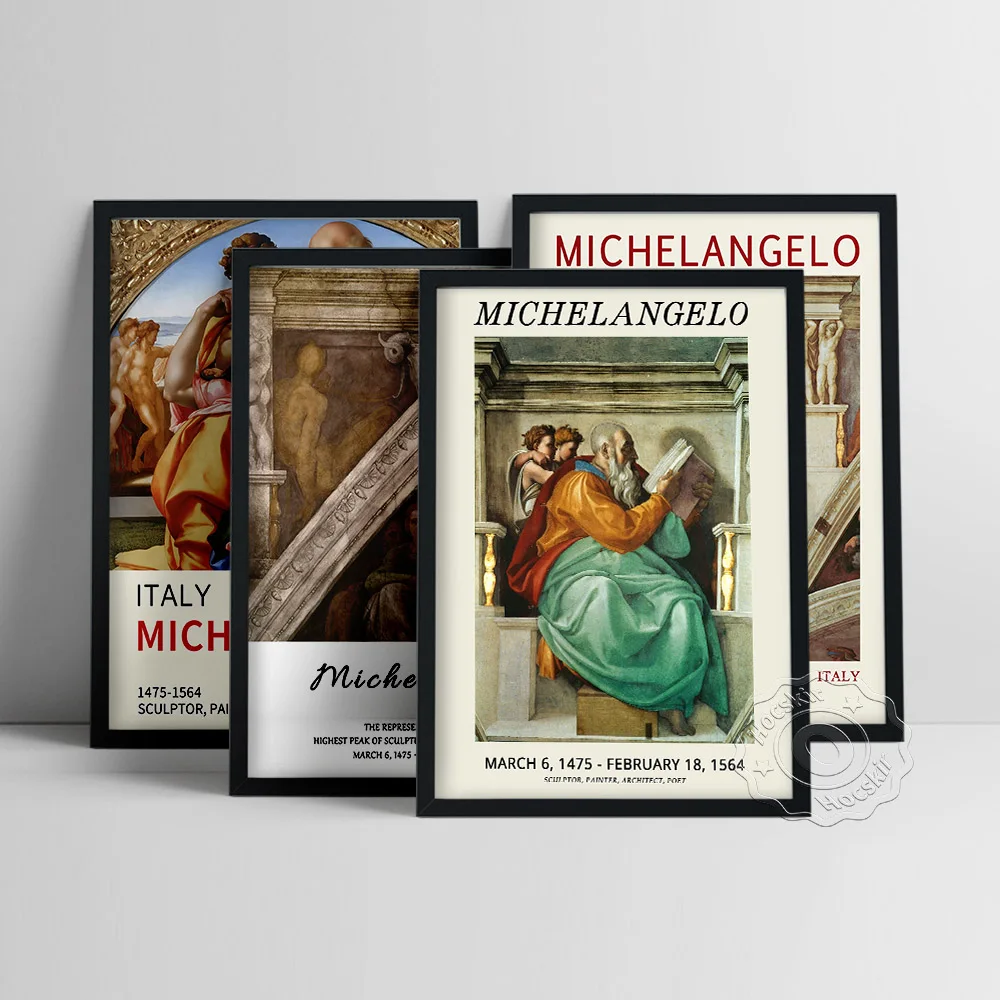 Michelangelo Poster, Delphic Sibyl Wall Picture, Prophet Zechariah Wall Art, Classical Figure Portrait Prints, Living Room Decor