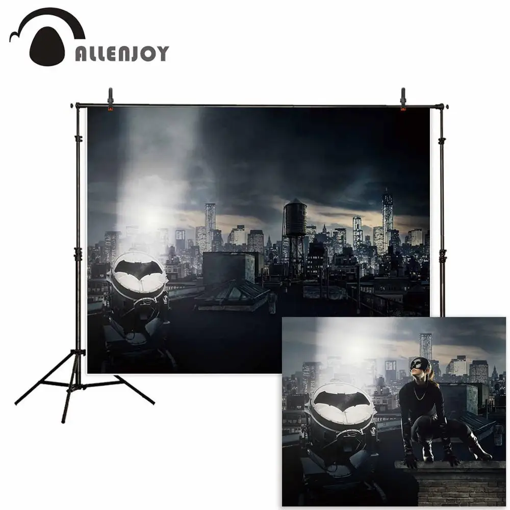 

Funnytree Superhero Photography Background Boy Bat Dark City Night Building Party Backdrop Photocall Studio Photozone Vinyl