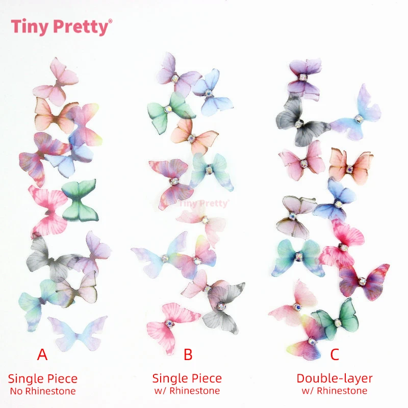 40PCS Handmade Mini Organza Butterflies Chiffon Butterfly Accessory for DIY Nail Art, Jewelry Making