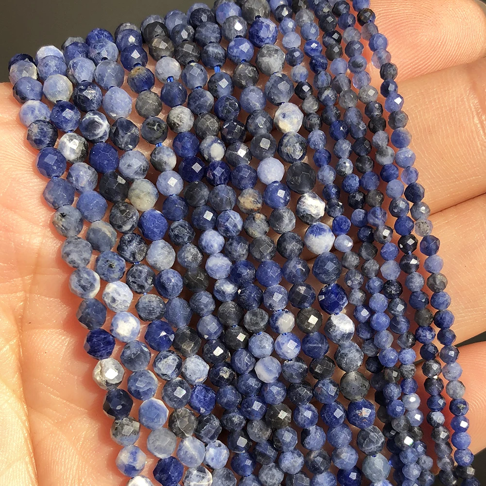 Natural Blue Sodalite Jaspers Beads Faceted Loose Spacer Beads for Jewelry Making DIY Bracelet Earrings Accessories 2 3 4mm 15\'\'