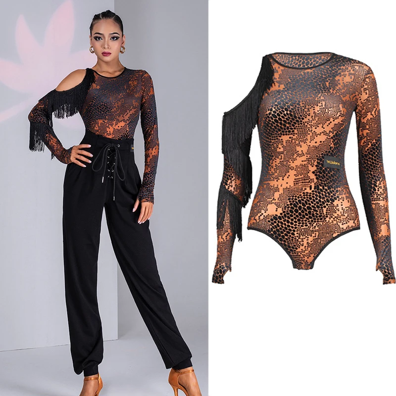 Female Velvet Hollow Sleeve Fringed Latin Top Latin Dance Tops For Women Latin Dance Costumes Modern Practice Clothes SL5714