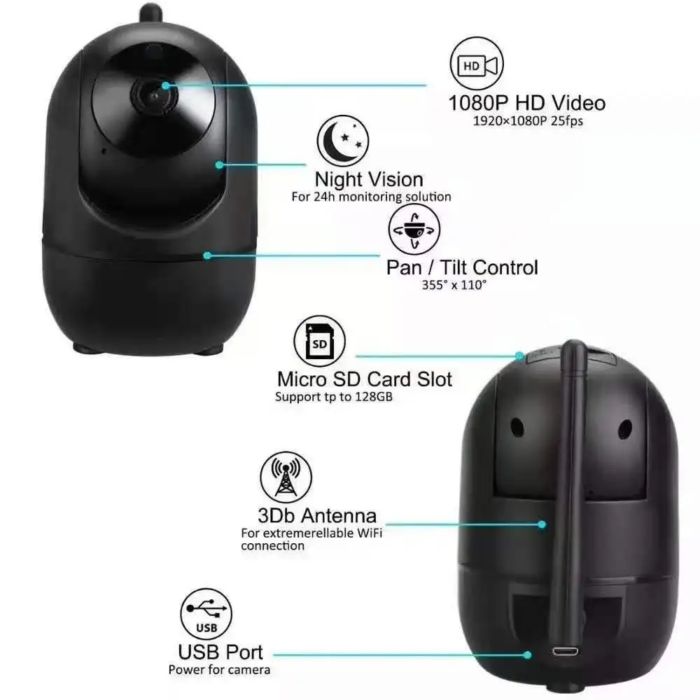 

360 degree Panoramic View Auto Tracking Wireless PTZ IP Camera 2MP 1080P Motion Detection Intercom Baby Monitor