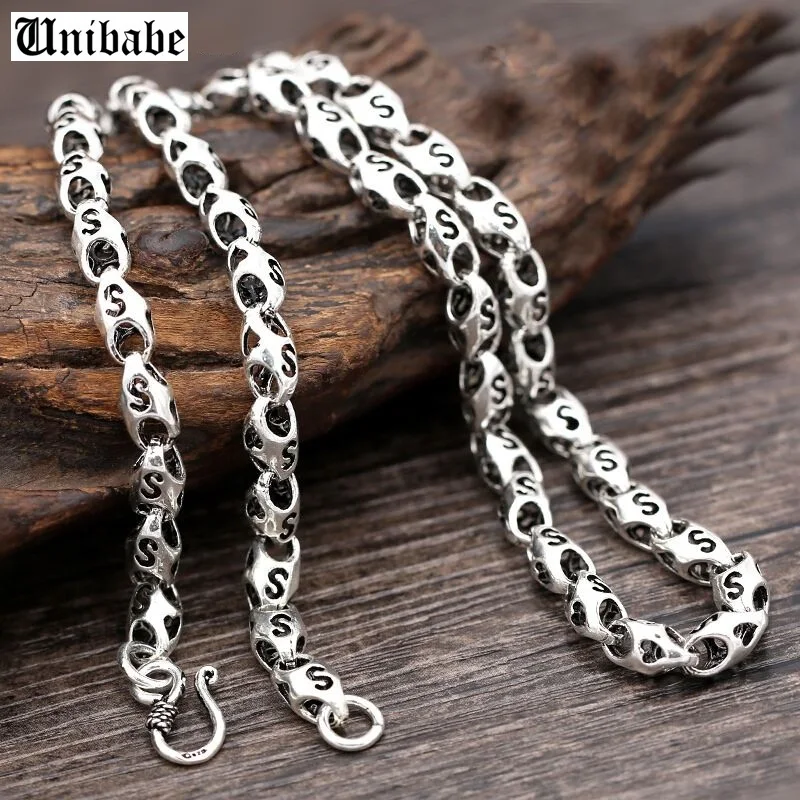 

Pure Silver 925 Sterling Silver men's Long Thick Necklace Chain Thai Silver Necklace 45cm To 60cm (HY)