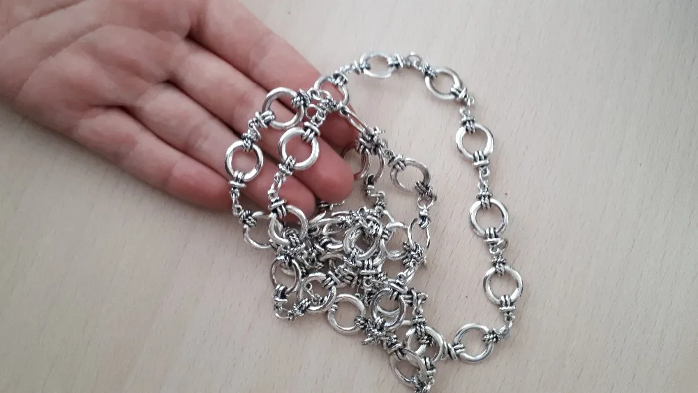 1Meter Bohemia Antique Silver Color Chain Bracelet Handbag Chain Necklace Women Vintage DIY Jewelry Chains Big Size
