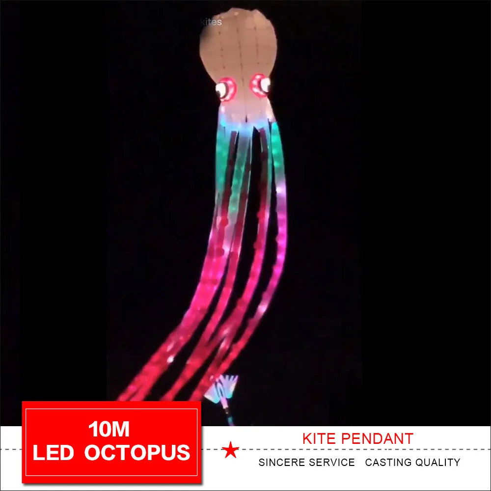 HFLY Nuovo Arrivo Morbido Gonfiabile 12m/20m LED Polpo Aquilone Linea Lavanderia per Adulti di Alta Qualità Ripstop Nylon Notte Aquiloni Ciondolo