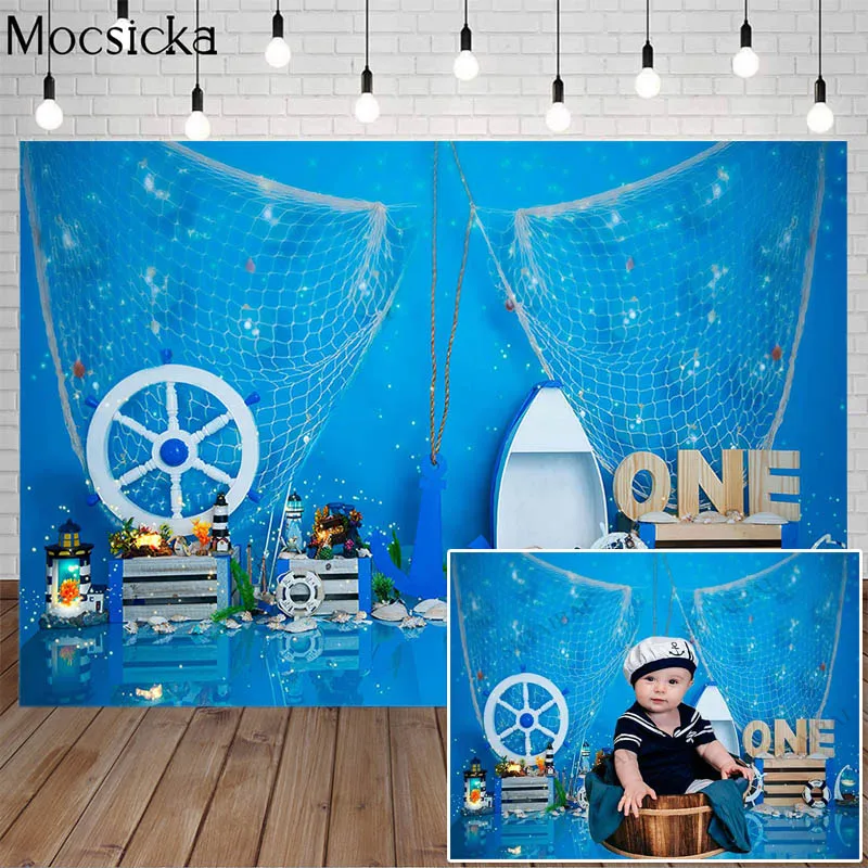 

Nautical Rudder Navigation Photography Backdrop Sailing Ship Newborn Sailor Portrait Blue Photo Cake Smash Background Decor Prop