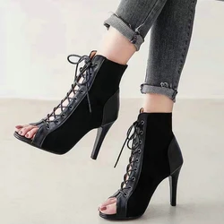 New Fashion Jazz Dance Women Sandal Sexy Thin High Heels European Style Gladiator Open Toe Black Ladies Dancing Shoes Size 47