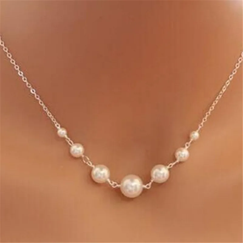 Fashion Jewelry 925 Silver necklace vintage simple beaded pearl single-layer necklace