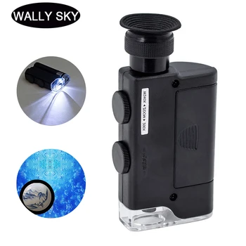 Mini handheld microscope 200X-240X portable microscope LED light UV lamp magnifying glass Zoom magnifier wide angle jewelry microscope