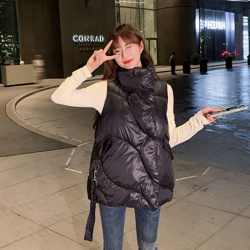 

Women's Autumn Winter Puffer Vest Jacket Stand Collar Warm Casual Cotton Padded Vest Quilted Zipper Ladies Sleeveless Waistcoat