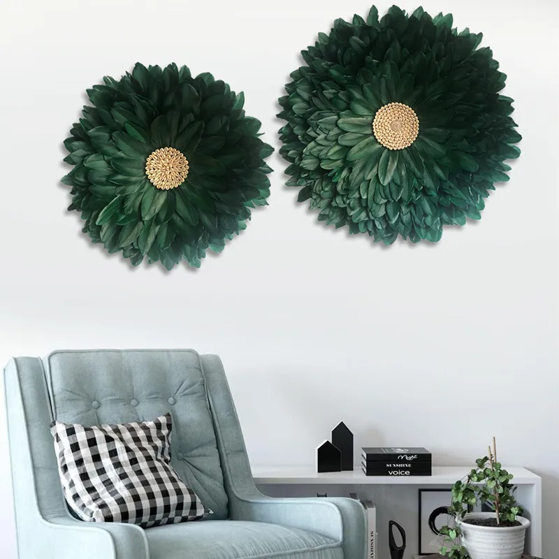 Dark green decorative painting bedroom living room sofa flower feather background wall decorative bedside lamp luxury wall