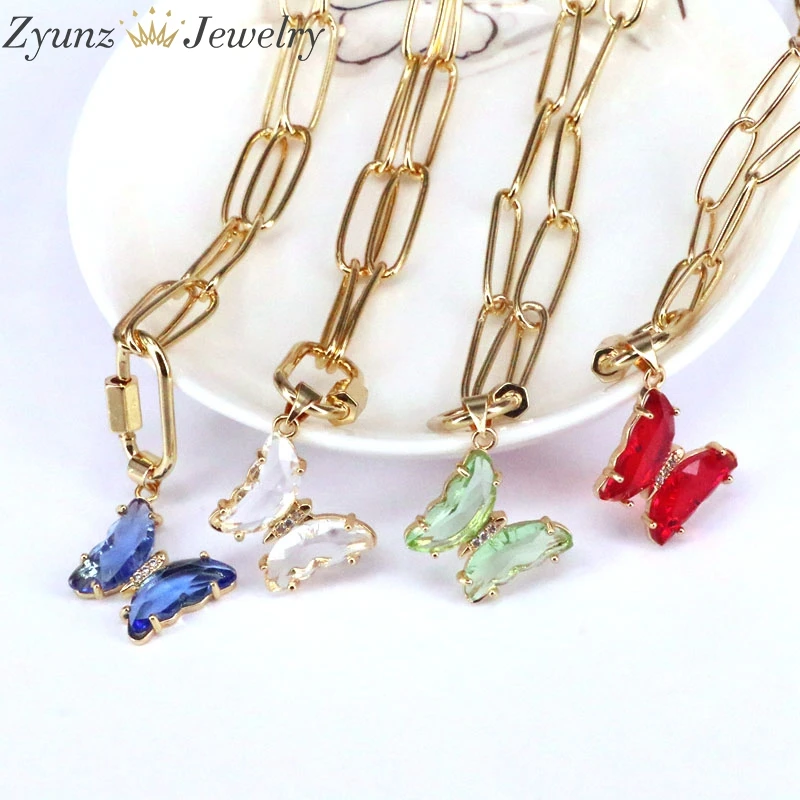 5PCS, Colorful Crystal Butterfly Pendant Necklace for Women Party Statement Lnk Chain Necklace Fashion Necklace Jewelry Gifts