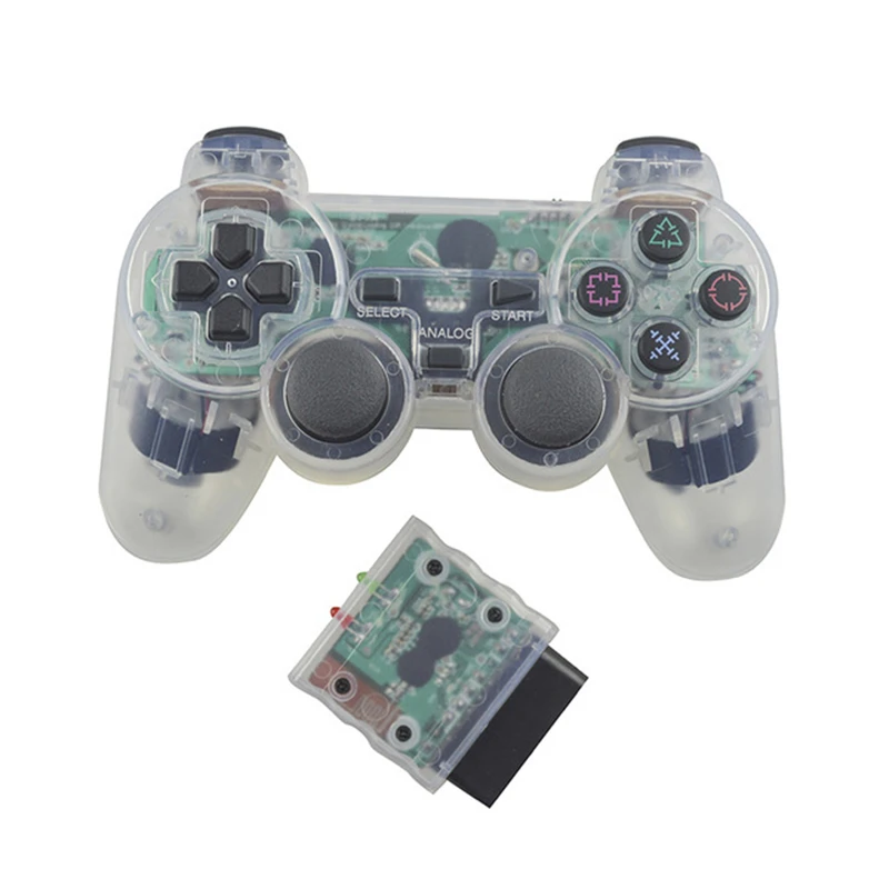 Transparante kleur draadloze gamepad voor PS2 2.4G vibratiejoystick Bluetooth-controller compatibel voor PlayStation 2 Joypad