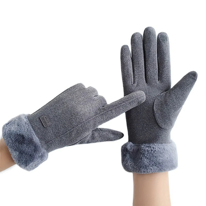 

New Winter Women Thicken Keep Warm Touch Screen Plus Velvet Fashion Female Outdoor Cycling Drive Plush Wrist Soft Gloves