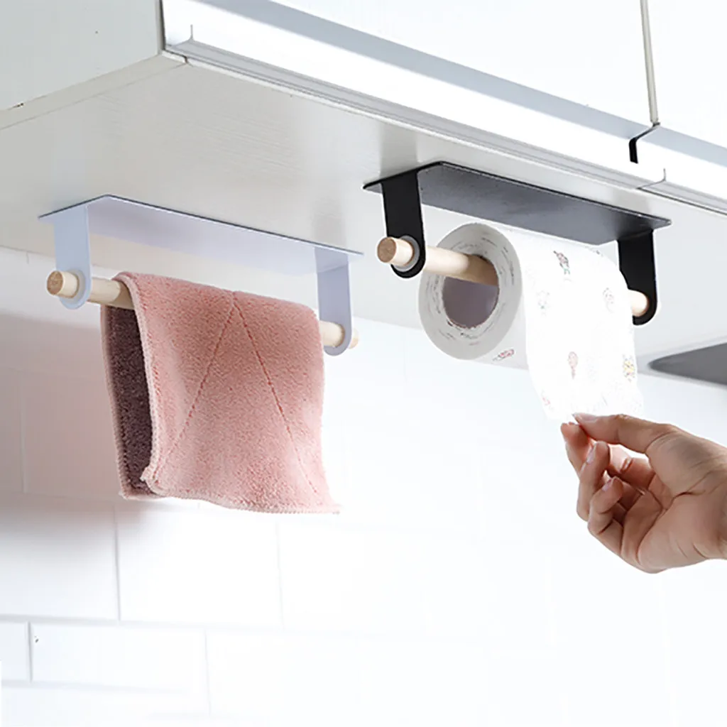 Kitchen Paper Towel Holder Self-adhesive Accessories Under Cabinet Roll Rack Tissue Hanger Storage Rack For Bathroom Toilet #TD