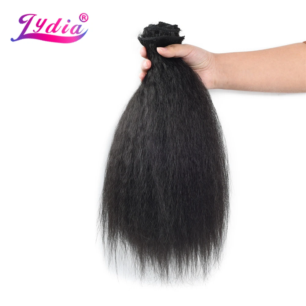 Lydia 8 Stks/set With18Clips-In Synthetische Kinky Staight Hair Extensions Lange Hittebestendige Hair-Pieces16-20 Inches Afro Amerikaanse