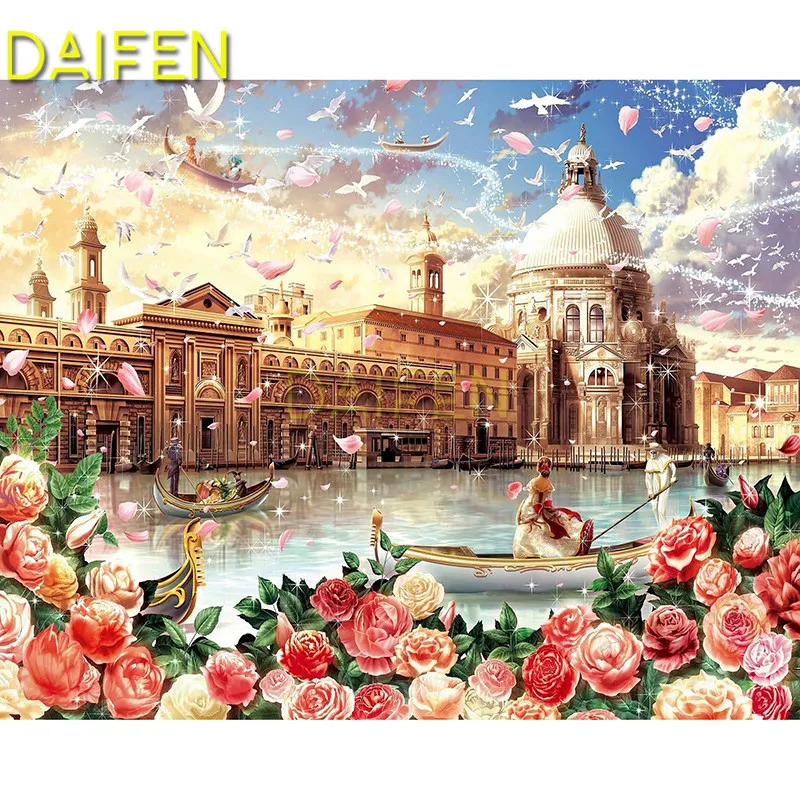 5D DIY Diamond embroidery Cross stitch Full Square Diamond mosaic Venice boat peony flower pigeon Full Round Diamond painting