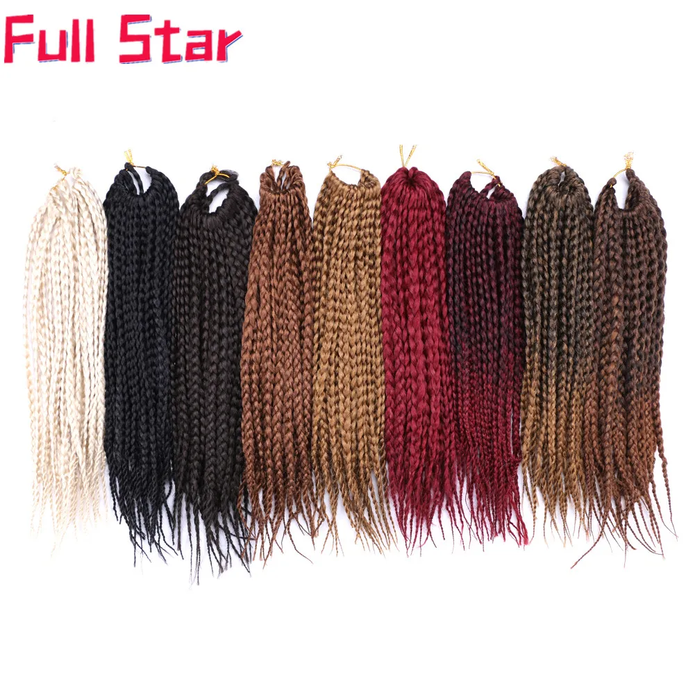 Full Star Braidsกล่องขนาดเล็ก14 "18" สีน้ำตาลOmbre 613สีน้ำตาลBugถักโครเชต์ถักผมBraids 22 Strands/แพ็คสำหรับผู้หญิงสีดำ