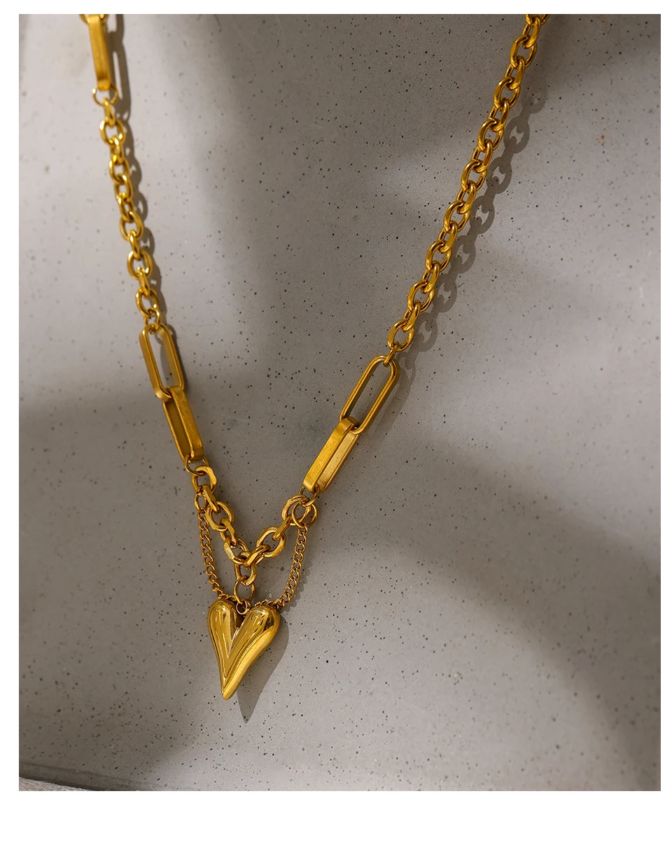 Yhpup romantische Herz Anhänger Halskette für Frauen hochwertige Edelstahl 18 k Metall Textur Choker Halskette Jubiläum – Detail 7
