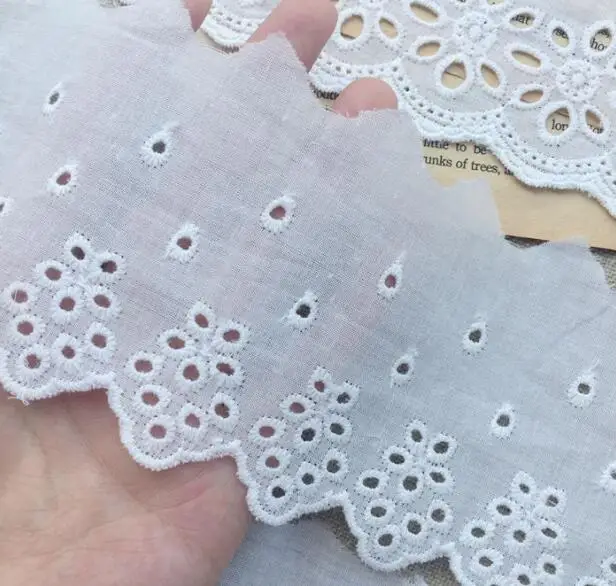 HOT Cotton Embroidered White Flower Lace Fabric Dubai Wide Sewing DIY Trim Wedding Applique Ribbon Collar Cloth Guipure Decor