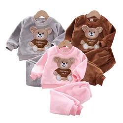 Fashion Infant Clothing Winter Flannel Baby Warm Suit Casual Baby Girls Clothes Cartoon Sweater+Pants 2pcs Boys Pajamas Set