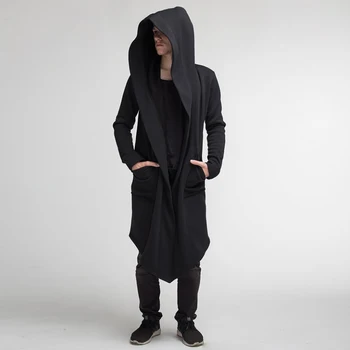 Men's Winter Hooded Cardigan Trench Coat Streetwear Solid Color Windbreaker Leisure…