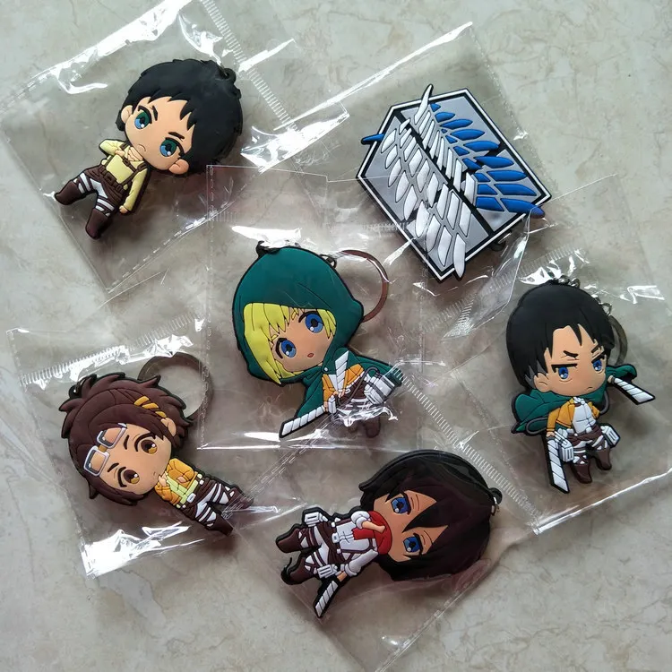 Japanese Anime Figure Attack On Titan Eren Jaeger Levi Ackerman Armin Mikasa Keychain Model Mini Cute Doll Toys